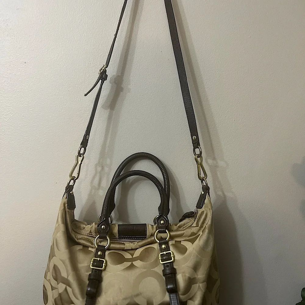 COACH Madison Audry Signature C Logo Khaki Sateen & Leather Shoulder Bag#21124